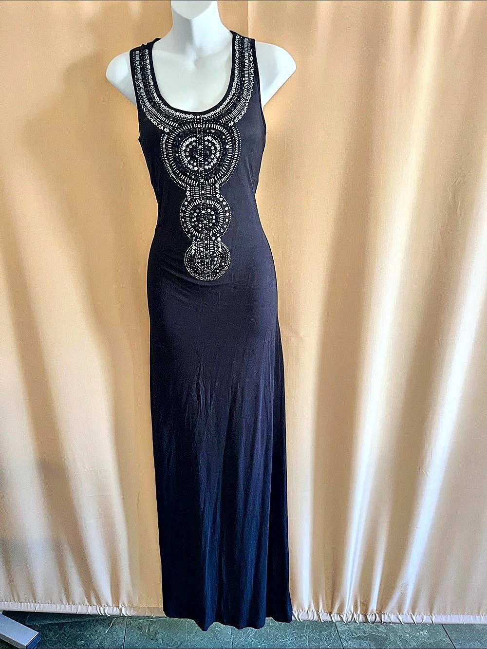 INC International Concepts Embellished Black Maxi Dress Size XS NWT